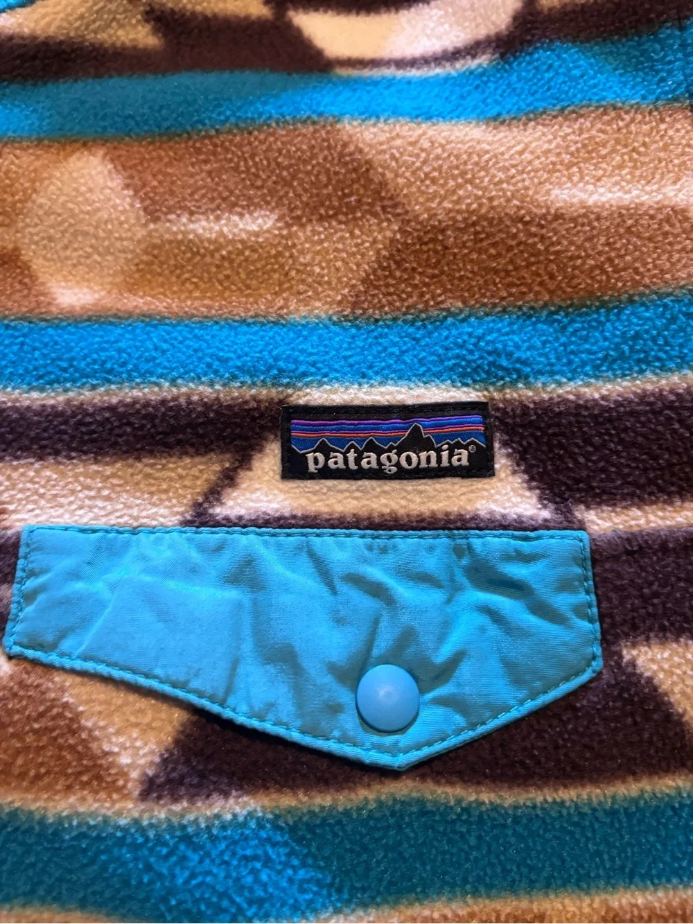 Patagonia Teal, Brown & Cream Geometric Kids Fleece Pullover - Picture 6 of 6